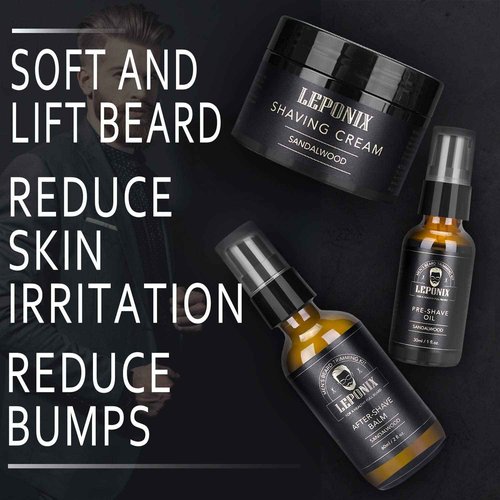 Shaving Kit for Men - Secret Santa Gift Set, Includes Safety Razor, Sandalwood Shaving Cream, Aftershave, Pre-shave Oil, Brush, Bowl & Apron Bib - Christmas Gifts for Him Husband Dad Stocking Stuffers