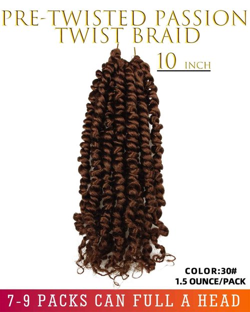 Passion Twist Crochet Hair 10 Inch Pre-twisted Short Crochet Passion Twist Hair, Pre Looped Passion Twist Crochet Braids Natural Brown,Bohemian Crochet Hair Extensions(10"-8P 30#)