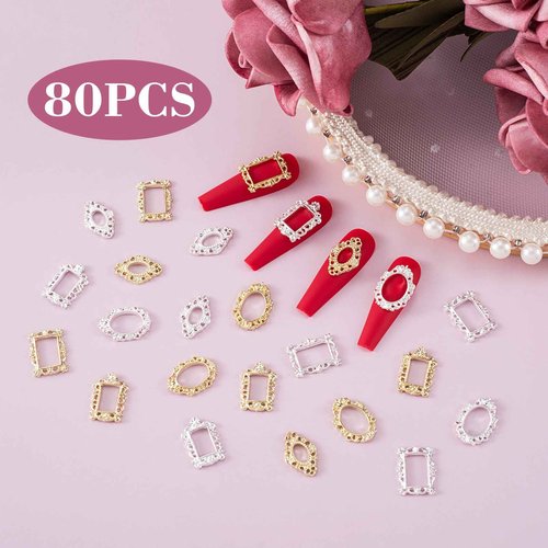 Pndeyo 3D Metal Nail Charms - Gothic Art Design, Gold & Silver Nail Jewels DIY Decoration for Women