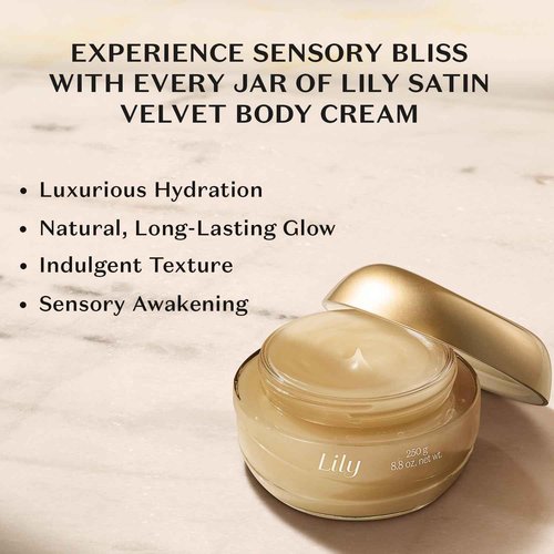 Lily Satin Velvet Body Cream, Luxurious Moisturizing Cream with Adored Lily Fragrance, 8.8 Ounce (250g)