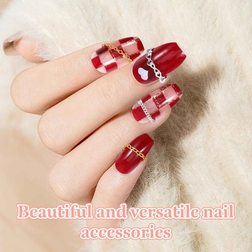 12 Strips Metal Nail Art Chains Gold & Silver Nails Decorations with Box Stainless Steel Nails Accessories Nail Jewelry Chains for Manicure Decoration & DIY(11 Inch)