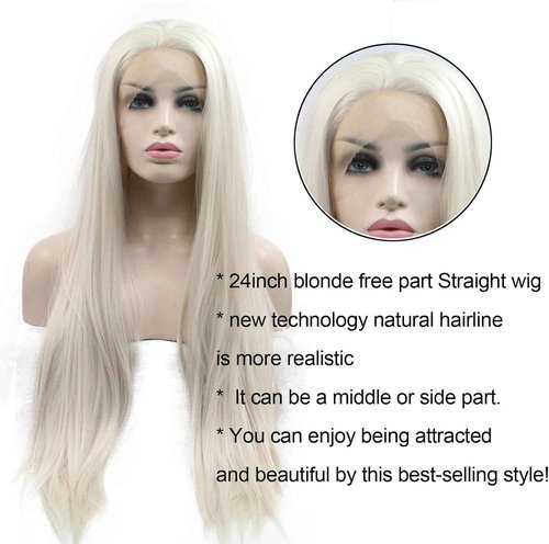 AFBeauty Platinum Blonde Wigs for Women Straight Blonde Synthetic Lace Front Wig Long Glueless Blonde Wig White Blonde Lace Front Platinum Wig 22Inch Heat Resistant Fiber Hair Daily Cosplay Wear