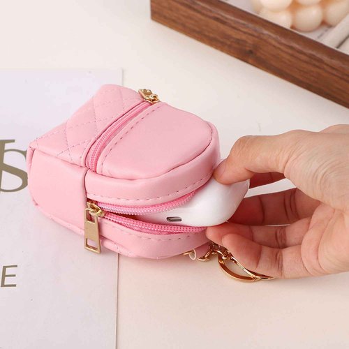 Mini Backpack Cute Cosmetic Bag for Women, Creative Cute Pendant Keychain Key-chains Keyrings PU Leather Makeup Bag Key Pocket Lipstick Bag Card Holder Data Cable Organizer Zipper Pouch (Deep pink)