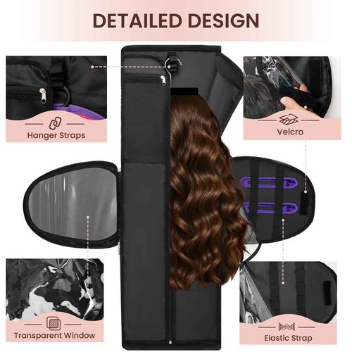 Wig Storage Bag Holds 3 Wigs Hair Tools Travel Bag Full-Open Breathable Organizer Case for Clips, Hair Dryer, Flat Curling Iron Brushes,Cosmetic Toiletry Tote Christmas Gift for Women Stylist
