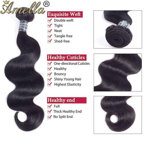 Amella Hair Brazilian Body Wave One Bundle 22inch 100% Unprocessed Brazilian Virgin Natural Black 8A Body Wave Human Hair Weft