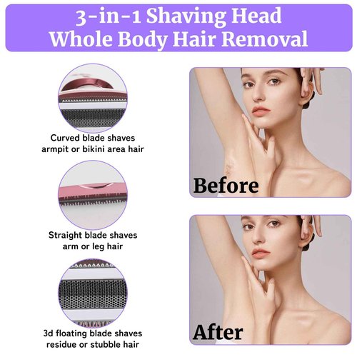 Beanify Electric Razor for Women Men,4 in 1 LED Display Ladies Wet & Dry Body Razors and Facial Hair Remover, Rechargeable Painless Hair Removal Kit for Nose Face Body Leg Bikini Arm Hair