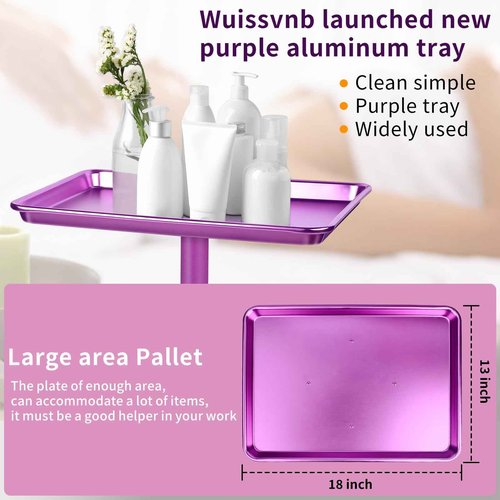 Wuissvnb Salon Tray, Tattoo Tray on Wheels, Premium Aluminum Salon Tray, Hair Stylist Tray, Tattoo Tray, Height Adjustable Rolling Service Tray(Purple)