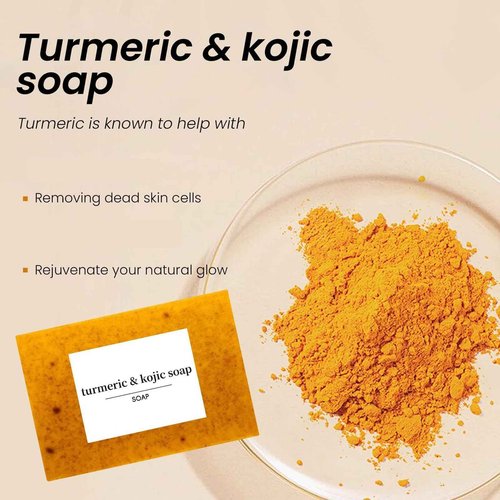 Turmeric Soap & Essential Oil Set, Including 6 Turmeric Kojic Soap & Essential Oils, Natural Lemon Honey Handmade Bar for Wash Face & Body, Jabon de Curcuma para Las Manchas Kit for Women & Men