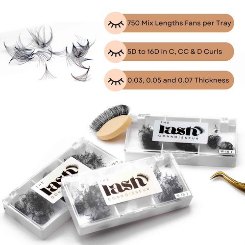 10D - C Curl 750 Fans Mixed Promade Fans Lash Extensions | TLC Lash Supplies 4D to 16D Premade Fans 7 mm to 16 mm Mixed Length Thin Base Premade Fans Eyelash Extensions (10D - C Curl, 11-12-13 mm)