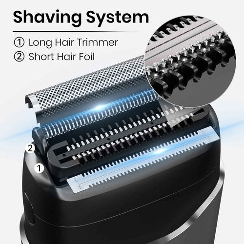 Ufree Foil Shaver for Men, Electric Razor with 2 Foil Heads, IPX7 Waterproof Electric Shaver, Wet Dry Cordless Razor, Chargeable Portable Shavers for Men, Silver