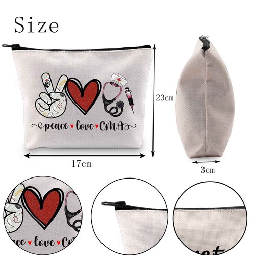 POFULL CMA Certified Medical Assistant Cosmetic Bag - Peace Love CMA Appreciation Gift
