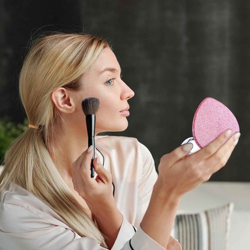 Mabor Heart Compact Mirror 2X/1X Magnifying - Double Sided Glitter Makeup Mirror, Portable Folding Travel Mirrors for Women, Girls (Pocket Size)