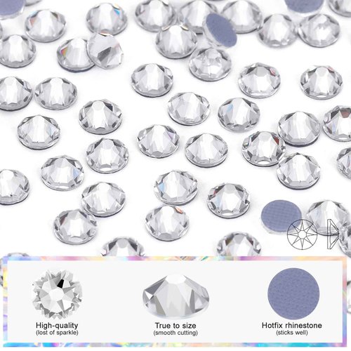 Novani Hotfix Rhinestones 1440pcs Clear Round Iron on Rhinestone Style 2088 Sparkly Crystal Gemstones for Fabric and Crafting, SS34 (7.0-7.3mm)