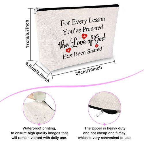 Sunday School Church Teacher Gifts Makeup Bag Religious Christian Gifts for Women Bible Verse Cosmetic Bag Thanksgiving Appreciation for Christian Teacher's Day Christmas Retirement Travel Pouch