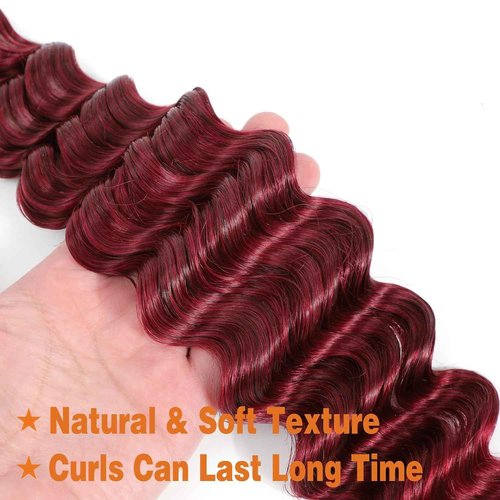 Aikebi Curly Burgundy Braiding Human Hair 100g 22 Inch 99J Burgundy Deep Water Wave Bulk Human Hair for Braiding No Weft Brazilian Virgin Deep Curly Human Hair Extensions for Boho Braids