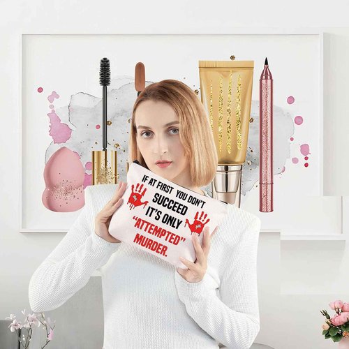 LEVLO Serial Killer Cosmetic Make Up Bag Crime Show Fans Gift It's Only Attempted Murder Makeup Zipper Pouch Bag For Friend Family (Attempted Murder)