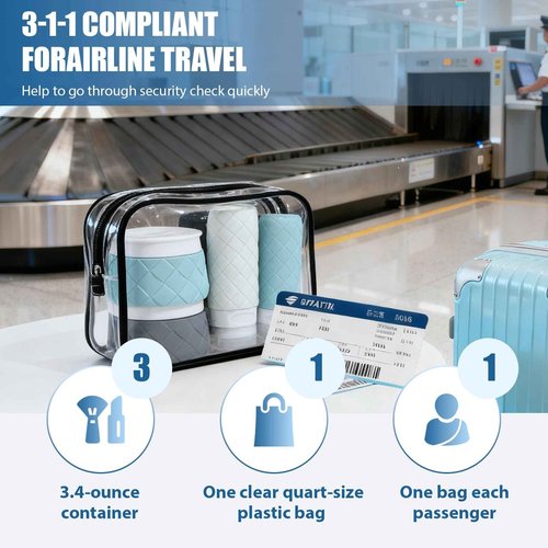 ploimyur Clear Makeup Bag, 2 Pack TSA Approved Toiletry Bag for Travel Size Toiletries, Quart Size Clear Cosmetic Organizer bag for Women Men, Carry on Airport Airline Compliant Bag(Black-2pcs)