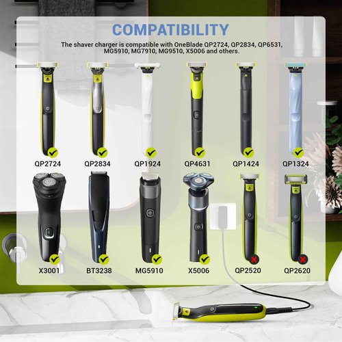5V Charger Cord Compatible with Philips Norelco OneBlade Electric Shaver QP2724 QP2834 MG5910 MG7900 MG7910 MG9510 2400 3600 3000 5000 7000 Series Replacement One Blade Razor for Men Power Supply