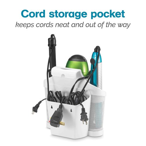 Polder Style Station, Tool Organizer for Hair Dryer, Curling Iron, and Straightener, Easy-to-Store Hair Styling Station, White and Silver