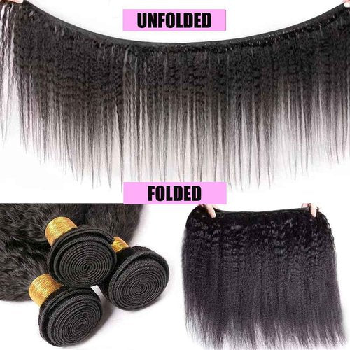 DMS Kinky Straight Bundles Yaki Straight Bundles Human Hair For Black Women 100% Unprocessed Brazilian Remy Hair Natural Black Color (22 inch,black)