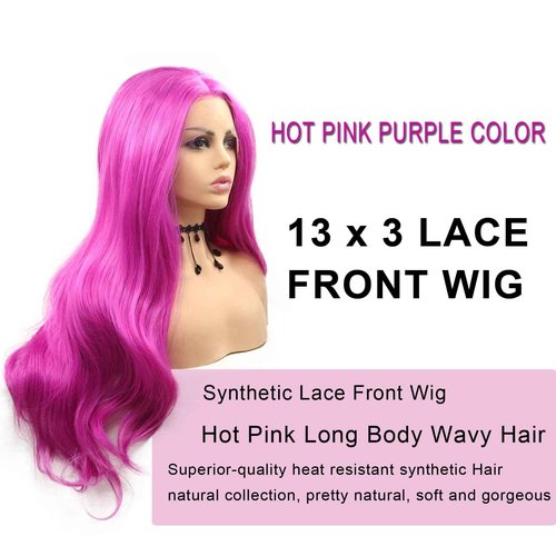 AFBeauty Hot Purple Lace Front Wig Pre Plucked Long Real Hair Wig Wavy Light Natural Colored Wigs for Black Women Pink Red Glueless Lace Front Synthetic Wigs Lacefront Cosplay Lavender Curly 22Inch