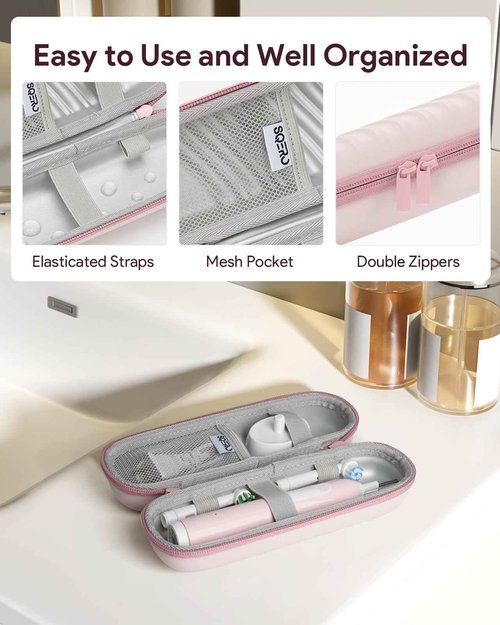 Electric Toothbrush Case for Oral-B Pro/iO/Philips Sonicare, Waterproof Traveling Toothbrush Storage Bag with Mesh Pocket Covers Protection (Pink)