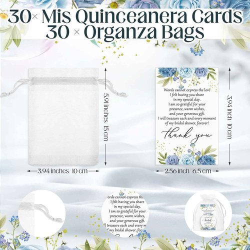 XunYee 30 Sets Bridal Shower Favors for Guests Flower Design Makeup Mirrors Leather Compact Mirrors Bridal Thank You Cards with Organza Bags Bridesmaid Gifts Wedding Party Favors Supplies (Blue)