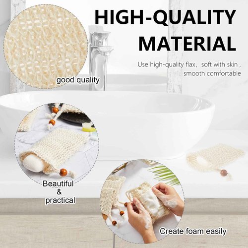 Cunhill 80 Pack Soap Saver Bag Exfoliating Sisal Soap Pouch with Drawstring Bar Wooden Bead Foaming and Drying Exfoliating Net for Bath and Shower (3.5x5.5 Inch)