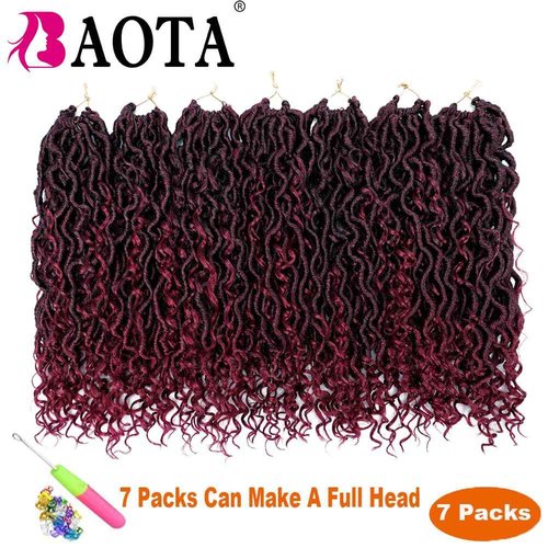 Goddess Locs Crochet Hair 14 Inch 7 Packs Crochet Hair for Women Pre Looped Crochet Braids with Curly Hair Crochet Locs With Curly Ends Soft Locs (1B/BUG#)