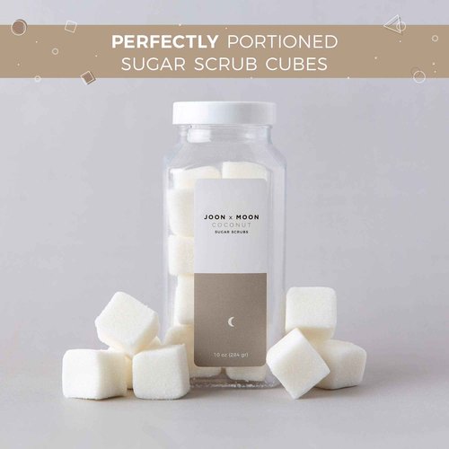 JOON X MOON Sugar Scrub (Coconut, 1 Pack), Exfoliating Body Scrub, Moisturizing Aloe and Shea Butter to Soften and Nourish Skin, Beauty and Self Care Essential, Single Use Scrub Cubes, 10 oz