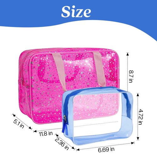 2 Pcs Clear Large Cosmetic Bag 12x5x8 inch Travel Pouch with Handle PVC Material Pouch Waterproof Travel