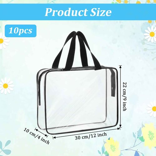 Molain 10 Pack Large Clear Makeup Bags with Zipper Handle, 12x9x4 Inch PVC Toiletry Travel Bag Waterproof Cosmetic Tote Pouch Transparent Storage Organizer for Women Men
