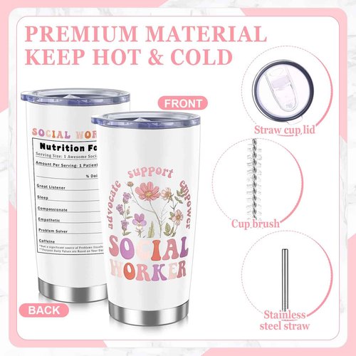 Jiytivity 7 Pcs Social Worker Gifts Set for Women Include Canvas Bag Cosmetic Bag 20 oz Thermos Cup Keychain Badge Holder Notebook Pen for Volunteers School Social Worker Gift