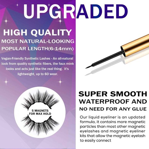 DUOERLA Magnetic Eyelashes Natural Look,Wispy Cat Eye Magnetic Lashes with Eyeliner Kit,Upgraded Long Lasting,Reusable,Easy to apply,Black,with Applicator,Vegan & Cruelty Free 10 Pairs,