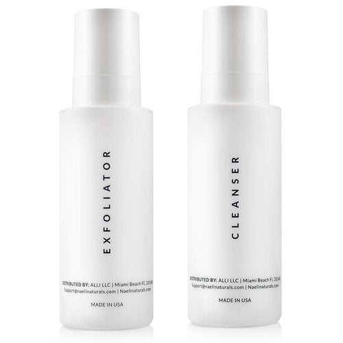 NAELI Gentle Facial Cleanser & AHA/BHA Exfoliator Face Wash, Anti Aging Set to Brighten, Minimize Pores & Reduce Wrinkles - Holiday Skincare Gift for Women & Men, Natural, Vegan & Cruelty Free, 4oz