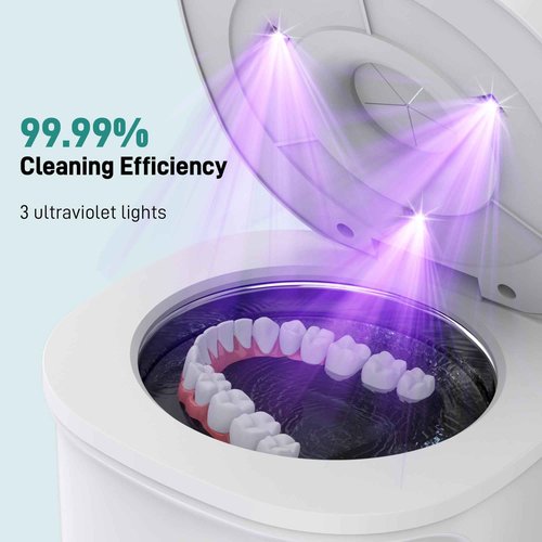 Ultrasonic Retainer Cleaner, Dental Cleaning Pod with U-V Lights, 45kHz Retainer Cleaner Machine for Dentures, Toothbrush Heads, Jewelry, Aligner, Night Mouth Guards (White)