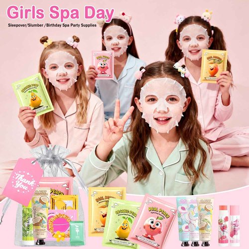 90 PCS Spa Party Supplies for Girls, Sleepover Spa Party Favors Gift Set Include Face Masks Skincare, Hand Cream, Lip Balm, Eye Mask, Lip Mask ,Organza Bags, Girls Slumber Birthday Spa Party Supplies