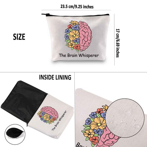 G2TUP Neuroscience Gift The Brain Whisperer Makeup Bag Neuroscience Cosmetic Bag Neuroscientist Science Gift Neurology Nurse Zipper Travel Pouch (The Brain Whisperer White Bag)