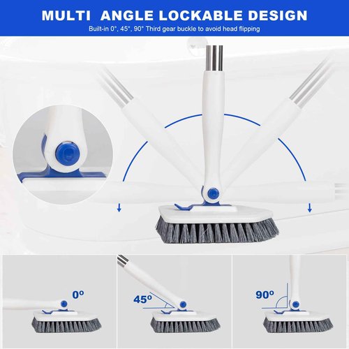 Tile Tub Scrubber Brush with 52-inch Adjustable Long Handle 3-in-1 Rotatable Shower Brush for Cleaning,3 Different Replacement Brush Heads for Cleaning Tub Tile Bathroom Kitchen Walls ,Blue