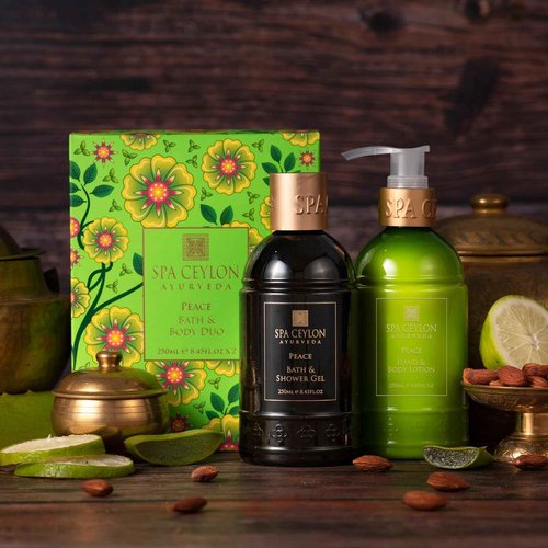 SPA CEYLON Peace Bath & Body Duo Set, Luxury Lavender & Lemongrass Body Wash & Lotion Set, Organic & Natural 250ml x 2