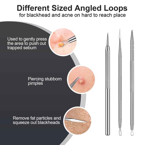8PCS Blackhead Remover Comedone Extrator Kit, Pimple Extractor Acne Removal Tool Kit, Curved Blackhead Tweezers Kit, Comes with Alcohol Tablets and Magnifying Glasses for Blemish Removal (Gift Box)