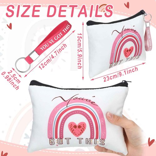 Hillban 32 Pcs Canvas Cosmetic Makeup Bag Women Christmas Inspirational Gifts Travel Toiletry Makeup Bag Pouch with Inspirational Keychains for Christmas Women Teacher Appreciation Gift(Rainbow)