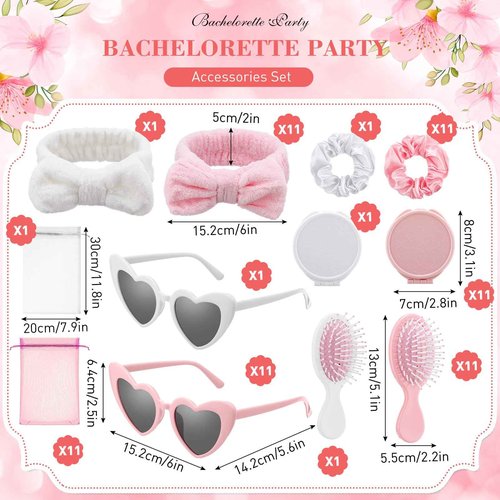 Reallnaive 72 Pcs Spa Sleepover Party Supplies Bachelorette Party Accessories Including Hair Brush Heart-shaped Glasses Mirrors Spa Headband Hair Ties for Bridesmaid Gift Sleepover Favor(Pink)
