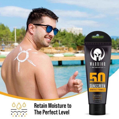 WARRIOR - WIN YOUR BATTLES- SPF 50 Sunscreen Lotion - 80 Minutes Water Resistant, Reef Safe, Unscented Lotion Non-Nao Zinc & Non-NanoTitanium Sunscreen with Mineral Formula - 3 Fl Oz - Pack of 2