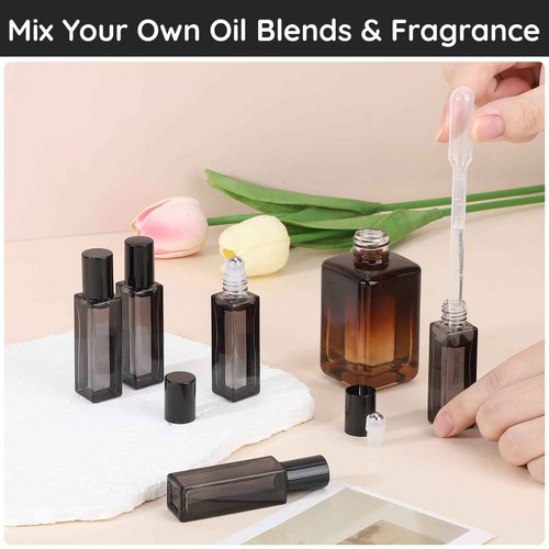 Segbeauty 0.34oz Empty Rollerball Bottles for Oil, 10ml Glass Roller Bottles for Essential Oils, Pack of 5 Clear Black Travel Size Roller Ball Applicator Leakproof, Travel Perfume Bottle Refillable