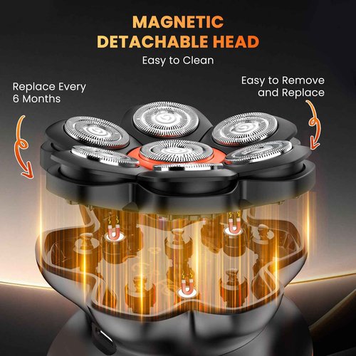 7D Head Shaver for Bald Men, Electric Razor with Upgraded Flexible Blades, Long Battery Life, IPX6 Waterproof, LED Display, Ergonomic Design, Rechargeable, 2 Speed Settings, Easy to Clean