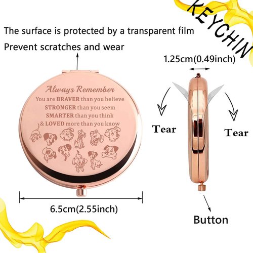 KEYCHIN 101 Dalmatians Pocket Mirror Pongo and Perdita Fans Gifts You are Braver Stronger Smarter Than You Think Dalmatians Compact Makeup Mirror (Dogs-RG)