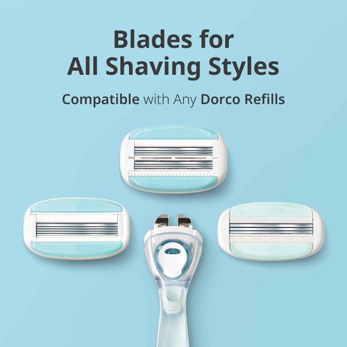 Dorco EVE6 Razor for Women, Includes 1 Razor Handle and 6 Long-Lasting Razor Blade Refills| 1 Handle + 6 Cartridges (Handle + 6 Refills)