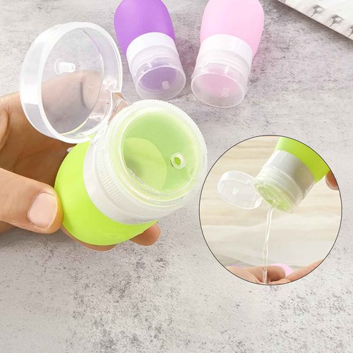Mziart Travel Bottles for Toiletries, TSA Approved 2oz Silicone Travel Size Containers, 3 Pack Leak-Proof Squeezable Refillable Shampoo and Conditioner Bottles (Pink, Purple, Green)