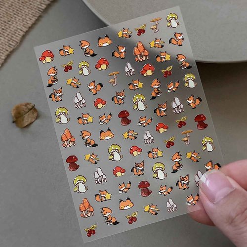 1 Sheet Fall Nail Art Stickers Squirrel 3D Embossed Self-Adhesive Nail Decals Various Shapes Mushroom Nail Sticker Holiday DIY Manicure Decoration Supplies Accessories for Women Girl Nail Decals